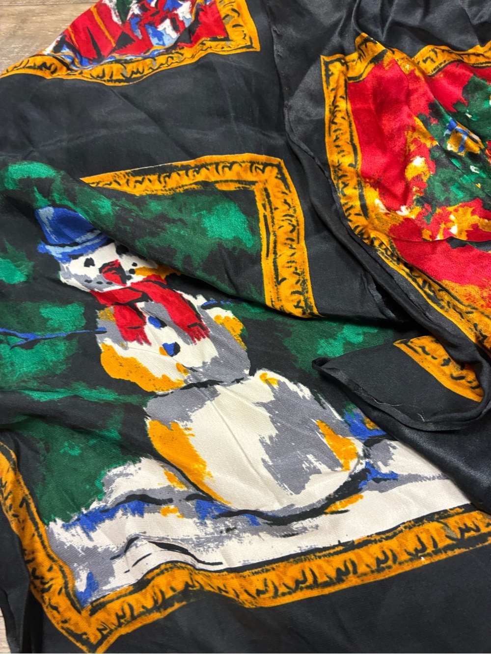 Talbots VTG 100% Silk Scarf Rectangle Holiday Theme Duck Snow Man Tree - Picture 8 of 9